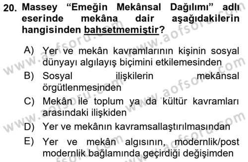 Tarihi Coğrafya Dersi 2018 - 2019 Yılı Yaz Okulu Sınav Soruları 20. Soru