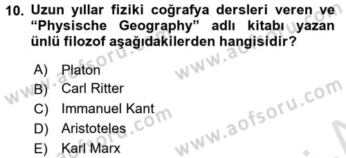 Tarihi Coğrafya Dersi Ara Sınavı Deneme Sınav Soruları 10. Soru
