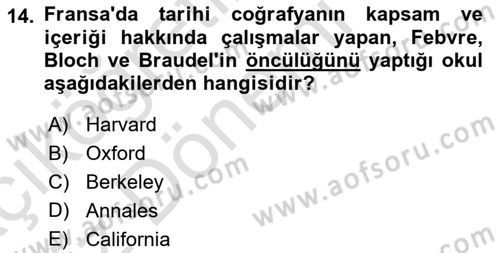 Tarihi Coğrafya Dersi 2019 - 2020 Yılı (Vize) Ara Sınav Soruları 14. Soru