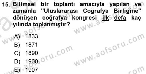 Tarihi Coğrafya Dersi 2019 - 2020 Yılı (Vize) Ara Sınav Soruları 15. Soru