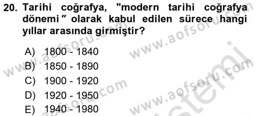 Tarihi Coğrafya Dersi Ara Sınavı Deneme Sınav Soruları 20. Soru