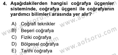 Tarihi Coğrafya Dersi Ara Sınavı Deneme Sınav Soruları 4. Soru