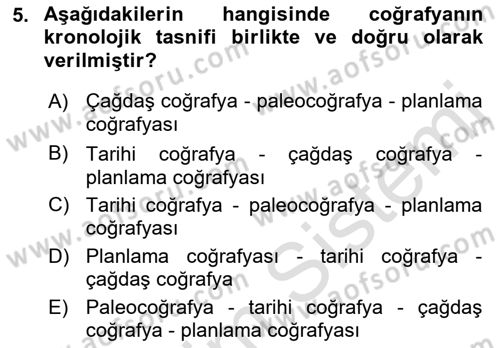 Tarihi Coğrafya Dersi Ara Sınavı Deneme Sınav Soruları 5. Soru