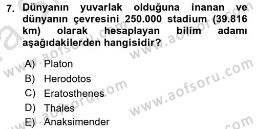 Tarihi Coğrafya Dersi Ara Sınavı Deneme Sınav Soruları 7. Soru