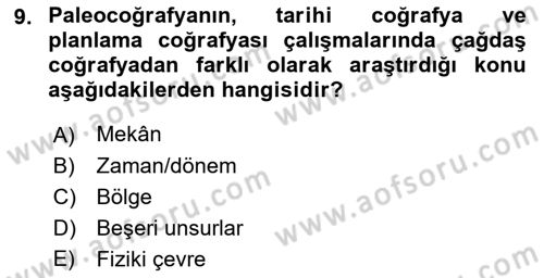 Tarihi Coğrafya Dersi 2019 - 2020 Yılı (Vize) Ara Sınav Soruları 9. Soru