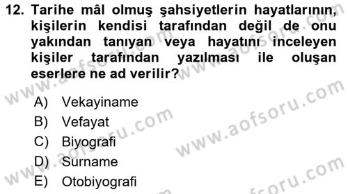 Tarihi Coğrafya Dersi 2019 - 2020 Yılı (Final) Dönem Sonu Sınav Soruları 12. Soru