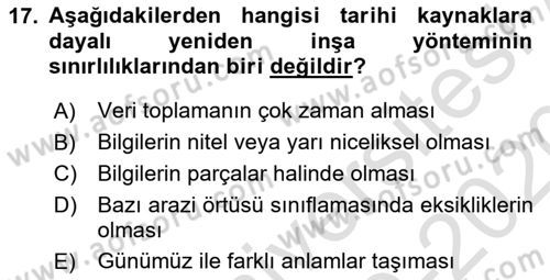 Tarihi Coğrafya Dersi 2019 - 2020 Yılı (Final) Dönem Sonu Sınav Soruları 17. Soru