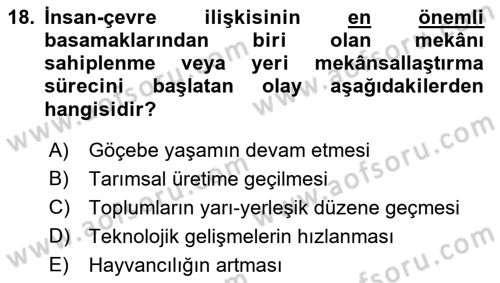 Tarihi Coğrafya Dersi 2019 - 2020 Yılı (Final) Dönem Sonu Sınav Soruları 18. Soru