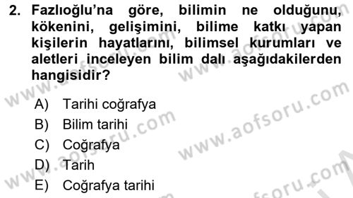 Tarihi Coğrafya Dersi 2019 - 2020 Yılı (Final) Dönem Sonu Sınav Soruları 2. Soru