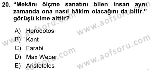 Tarihi Coğrafya Dersi 2019 - 2020 Yılı (Final) Dönem Sonu Sınav Soruları 20. Soru