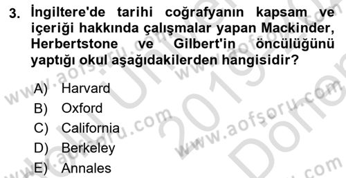 Tarihi Coğrafya Dersi 2019 - 2020 Yılı (Final) Dönem Sonu Sınav Soruları 3. Soru