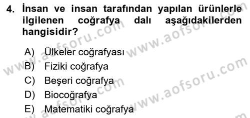 Tarihi Coğrafya Dersi 2019 - 2020 Yılı (Final) Dönem Sonu Sınav Soruları 4. Soru