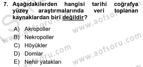 Tarihi Coğrafya Dersi 2019 - 2020 Yılı (Final) Dönem Sonu Sınav Soruları 7. Soru