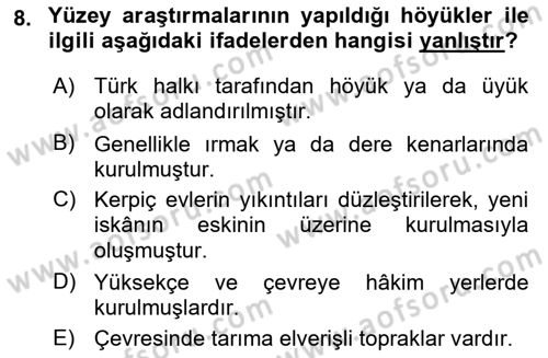 Tarihi Coğrafya Dersi 2019 - 2020 Yılı (Final) Dönem Sonu Sınav Soruları 8. Soru