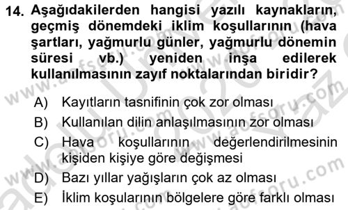 Tarihi Coğrafya Dersi 2020 - 2021 Yılı Yaz Okulu Sınav Soruları 14. Soru