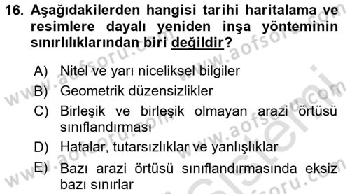 Tarihi Coğrafya Dersi 2020 - 2021 Yılı Yaz Okulu Sınav Soruları 16. Soru