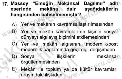 Tarihi Coğrafya Dersi 2020 - 2021 Yılı Yaz Okulu Sınav Soruları 17. Soru