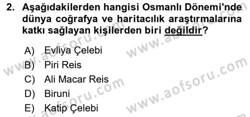 Tarihi Coğrafya Dersi 2020 - 2021 Yılı Yaz Okulu Sınav Soruları 2. Soru