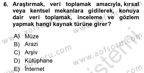 Tarihi Coğrafya Dersi 2020 - 2021 Yılı Yaz Okulu Sınav Soruları 6. Soru