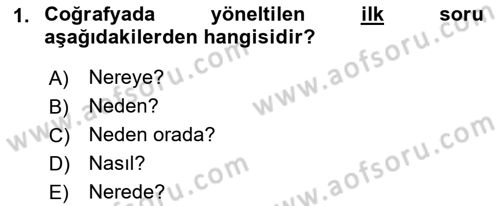 Tarihi Coğrafya Dersi 2021 - 2022 Yılı (Vize) Ara Sınav Soruları 1. Soru