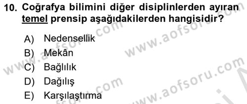 Tarihi Coğrafya Dersi 2021 - 2022 Yılı (Vize) Ara Sınav Soruları 10. Soru