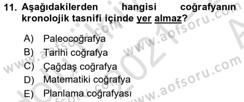 Tarihi Coğrafya Dersi Ara Sınavı Deneme Sınav Soruları 11. Soru