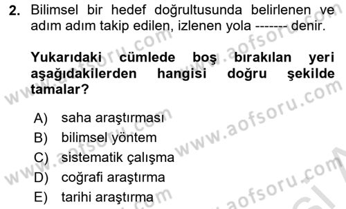 Tarihi Coğrafya Dersi Ara Sınavı Deneme Sınav Soruları 2. Soru
