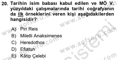 Tarihi Coğrafya Dersi Ara Sınavı Deneme Sınav Soruları 20. Soru