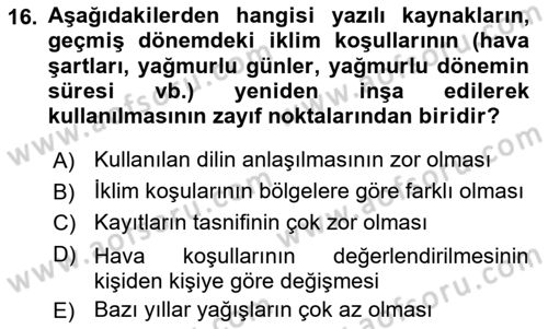 Tarihi Coğrafya Dersi 2021 - 2022 Yılı (Final) Dönem Sonu Sınav Soruları 16. Soru