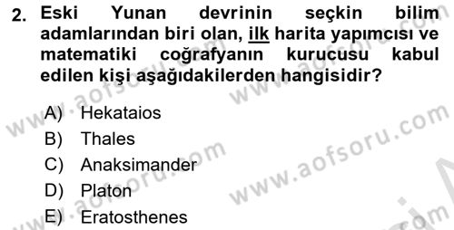 Tarihi Coğrafya Dersi 2021 - 2022 Yılı (Final) Dönem Sonu Sınav Soruları 2. Soru