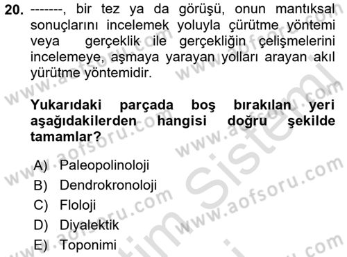 Tarihi Coğrafya Dersi 2021 - 2022 Yılı (Final) Dönem Sonu Sınav Soruları 20. Soru