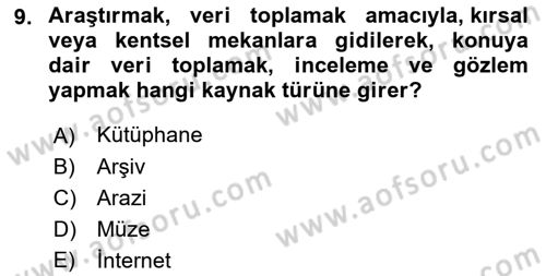 Tarihi Coğrafya Dersi 2021 - 2022 Yılı (Final) Dönem Sonu Sınav Soruları 9. Soru