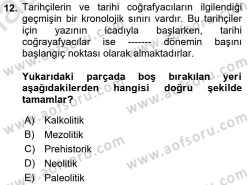 Tarihi Coğrafya Dersi 2021 - 2022 Yılı Yaz Okulu Sınav Soruları 12. Soru