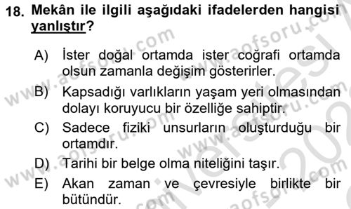 Tarihi Coğrafya Dersi 2021 - 2022 Yılı Yaz Okulu Sınav Soruları 18. Soru