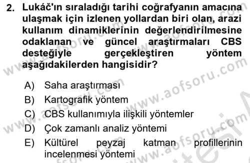 Tarihi Coğrafya Dersi 2021 - 2022 Yılı Yaz Okulu Sınav Soruları 2. Soru