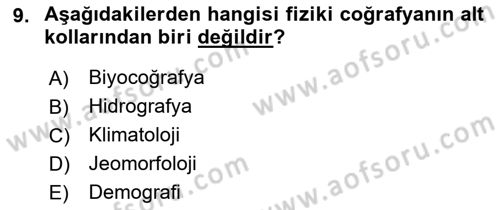 Tarihi Coğrafya Dersi 2021 - 2022 Yılı Yaz Okulu Sınav Soruları 9. Soru