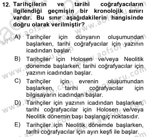 Tarihi Coğrafya Dersi 2022 - 2023 Yılı (Vize) Ara Sınav Soruları 12. Soru