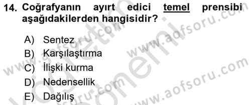Tarihi Coğrafya Dersi 2022 - 2023 Yılı (Vize) Ara Sınav Soruları 14. Soru