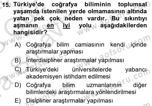 Tarihi Coğrafya Dersi 2022 - 2023 Yılı (Vize) Ara Sınav Soruları 15. Soru