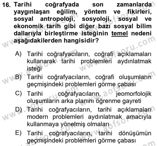 Tarihi Coğrafya Dersi 2022 - 2023 Yılı (Vize) Ara Sınav Soruları 16. Soru
