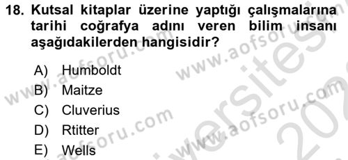 Tarihi Coğrafya Dersi 2022 - 2023 Yılı (Vize) Ara Sınav Soruları 18. Soru