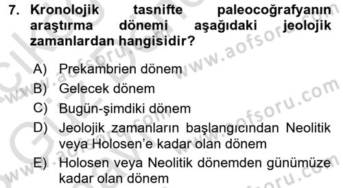 Tarihi Coğrafya Dersi 2022 - 2023 Yılı (Vize) Ara Sınav Soruları 7. Soru