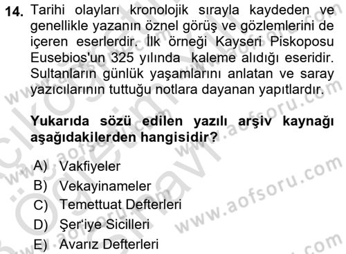 Tarihi Coğrafya Dersi 2022 - 2023 Yılı Yaz Okulu Sınav Soruları 14. Soru