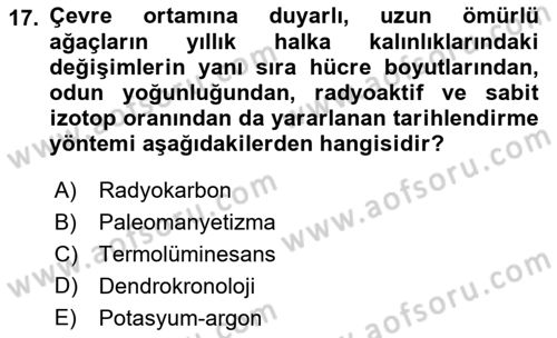 Tarihi Coğrafya Dersi 2022 - 2023 Yılı Yaz Okulu Sınav Soruları 17. Soru