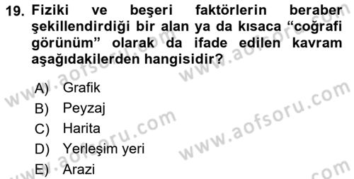 Tarihi Coğrafya Dersi 2022 - 2023 Yılı Yaz Okulu Sınav Soruları 19. Soru