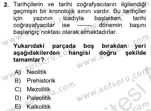Tarihi Coğrafya Dersi 2022 - 2023 Yılı Yaz Okulu Sınav Soruları 2. Soru