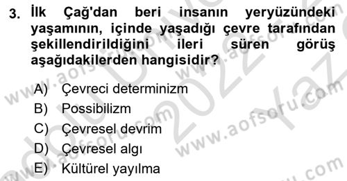 Tarihi Coğrafya Dersi 2022 - 2023 Yılı Yaz Okulu Sınav Soruları 3. Soru