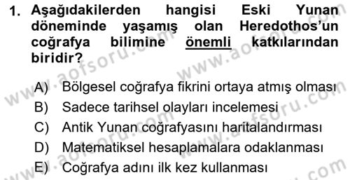 Tarihi Coğrafya Dersi 2023 - 2024 Yılı (Vize) Ara Sınav Soruları 1. Soru