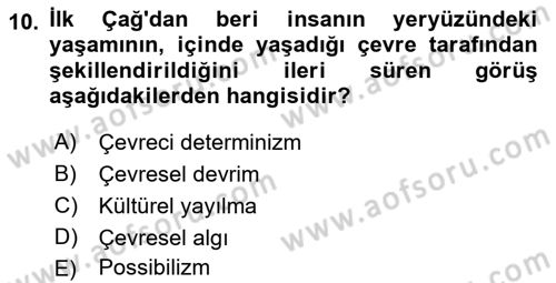 Tarihi Coğrafya Dersi 2023 - 2024 Yılı (Vize) Ara Sınav Soruları 10. Soru