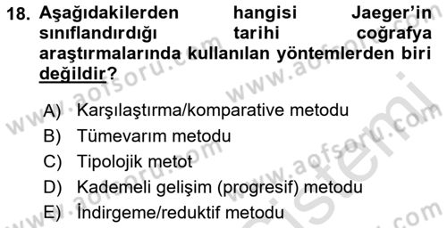 Tarihi Coğrafya Dersi 2023 - 2024 Yılı (Vize) Ara Sınav Soruları 18. Soru